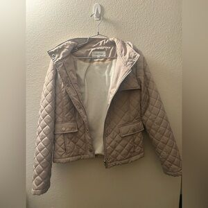 Calvin Klein Women's Quilted Hooded Jacket - Cream with detachable hood Size M